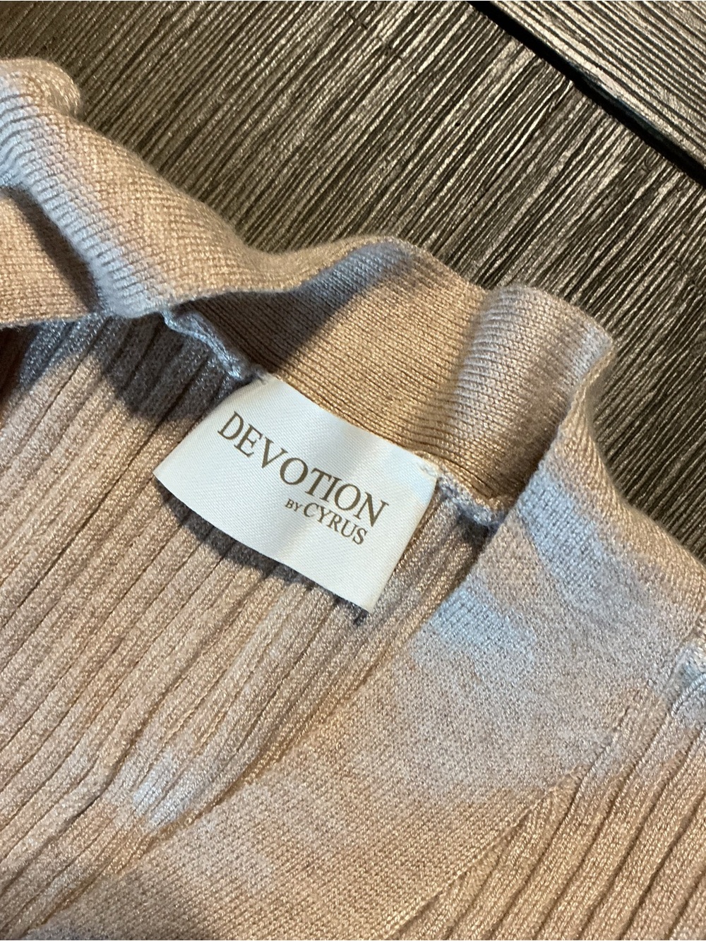 Cyrus Beige Long Ribbed Button-Front Knit Dress - Picture 2 of 4